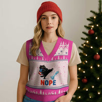 Funny Black Cat Kicks The Icy Chess Piece Nope V-Neck Knit Sweater Vest