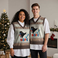 Funny Black Cat Kicks The Icy Chess Piece Nope V-Neck Knit Sweater Vest