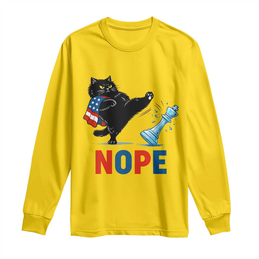 Funny Black Cat Kicks The Icy Chess Piece Nope Long Sleeve Shirt