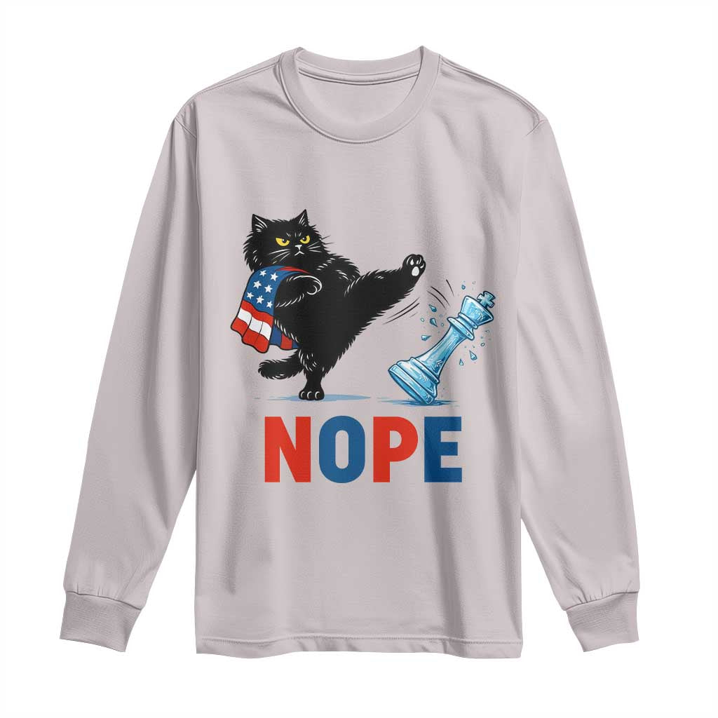 Funny Black Cat Kicks The Icy Chess Piece Nope Long Sleeve Shirt
