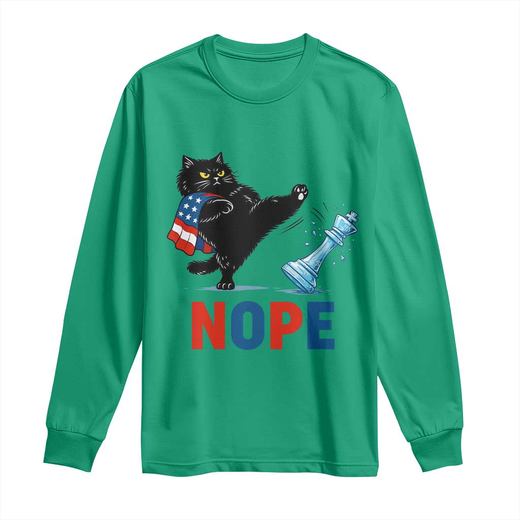 Funny Black Cat Kicks The Icy Chess Piece Nope Long Sleeve Shirt