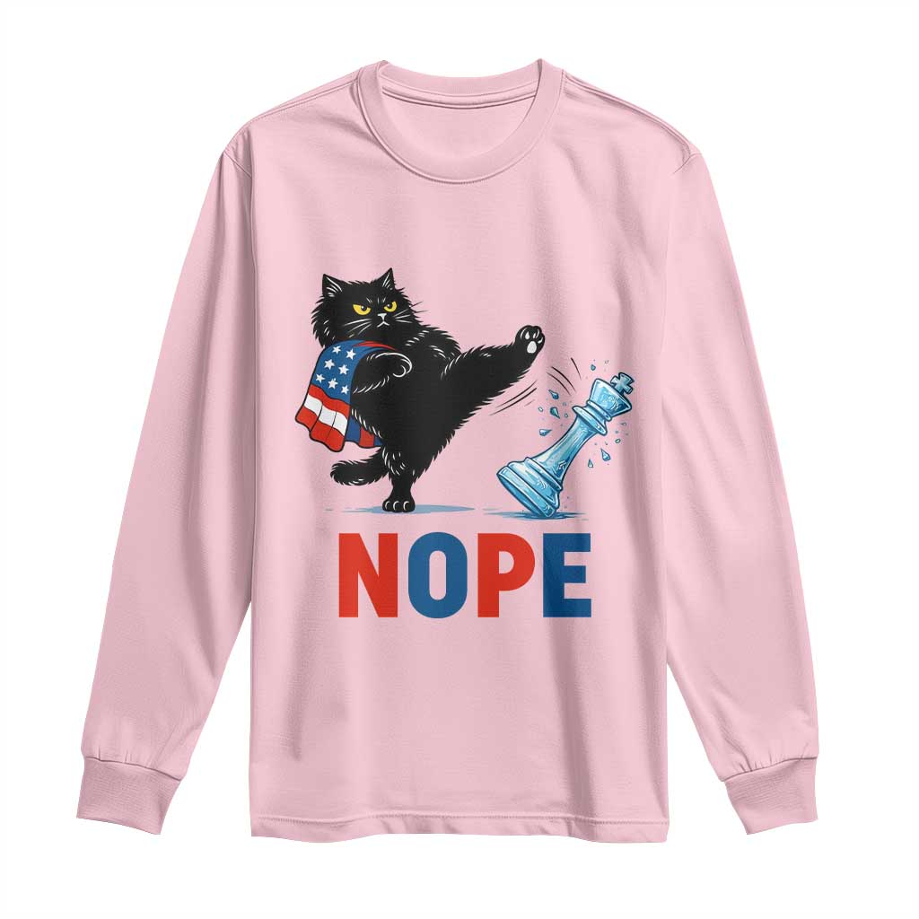 Funny Black Cat Kicks The Icy Chess Piece Nope Long Sleeve Shirt