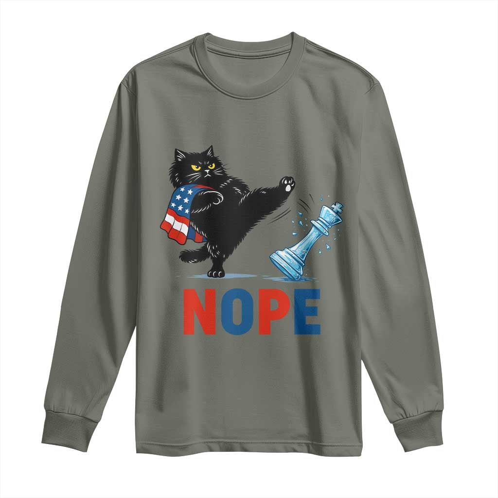 Funny Black Cat Kicks The Icy Chess Piece Nope Long Sleeve Shirt