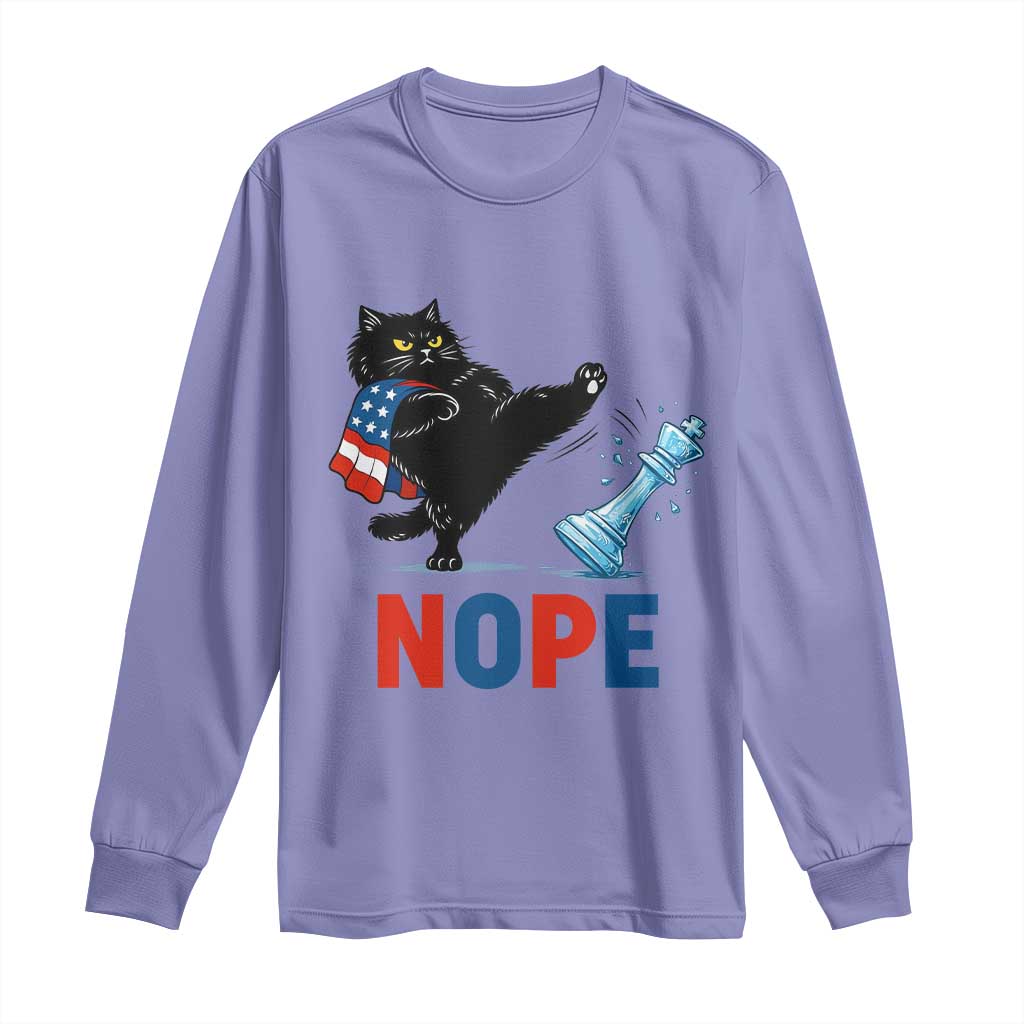 Funny Black Cat Kicks The Icy Chess Piece Nope Long Sleeve Shirt