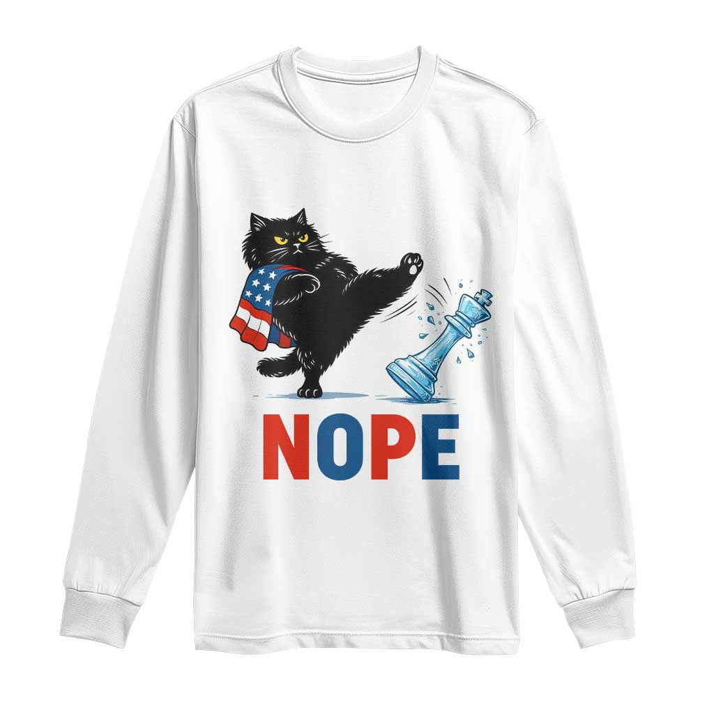 Funny Black Cat Kicks The Icy Chess Piece Nope Long Sleeve Shirt