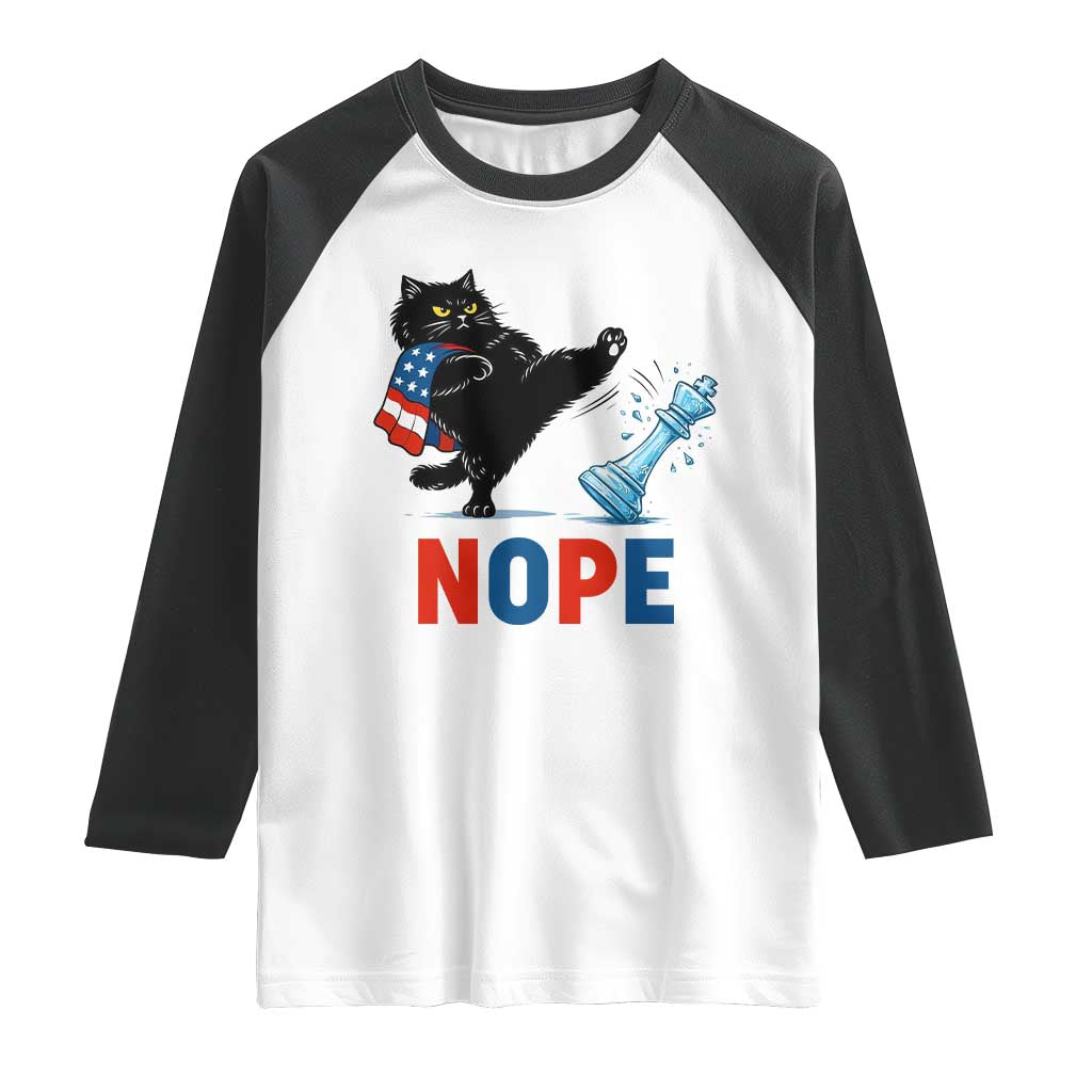 Funny Black Cat Kicks The Icy Chess Piece Nope Raglan Shirt