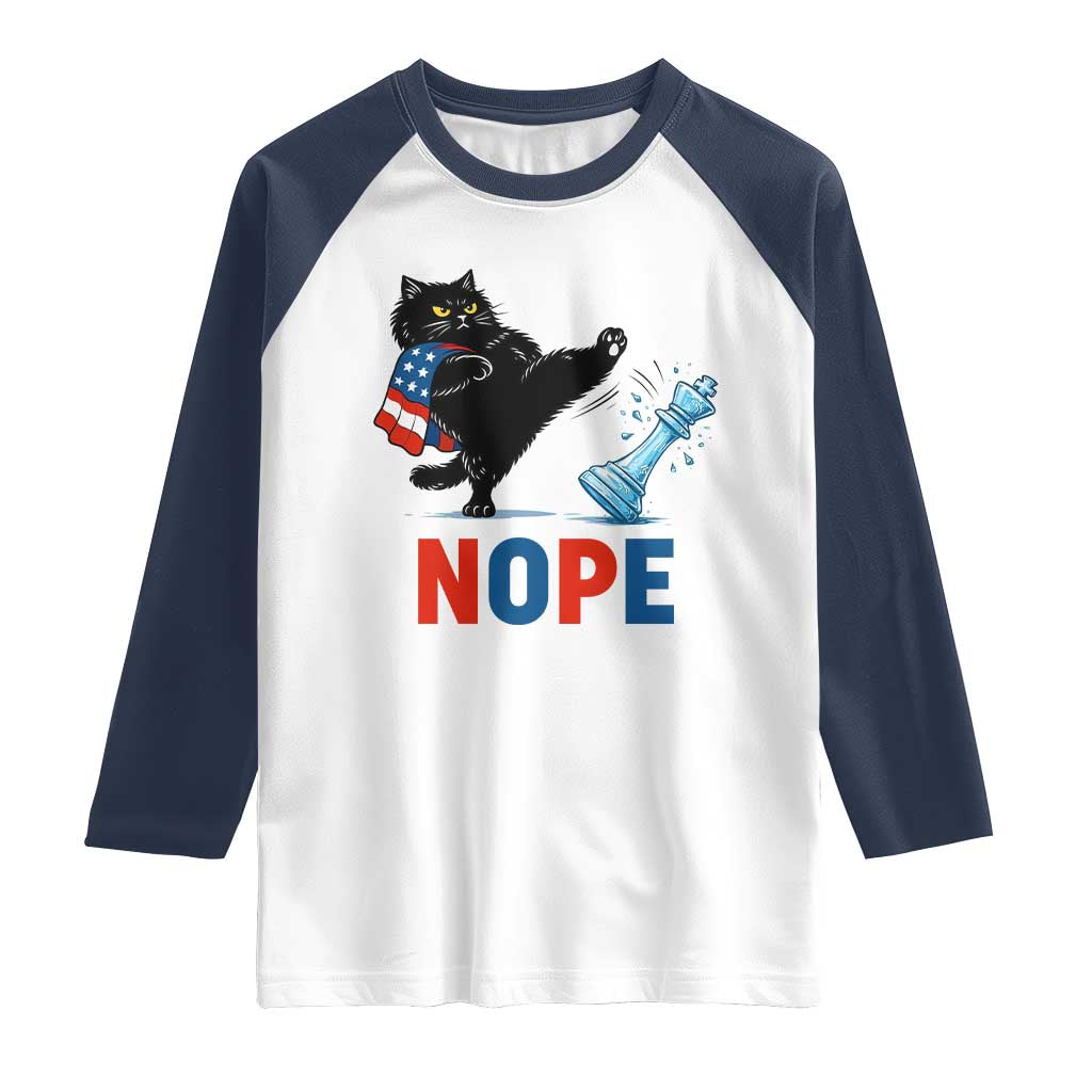 Funny Black Cat Kicks The Icy Chess Piece Nope Raglan Shirt