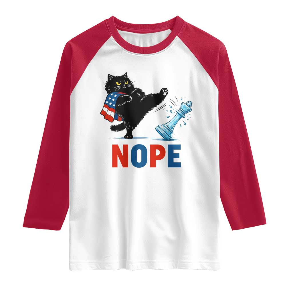 Funny Black Cat Kicks The Icy Chess Piece Nope Raglan Shirt