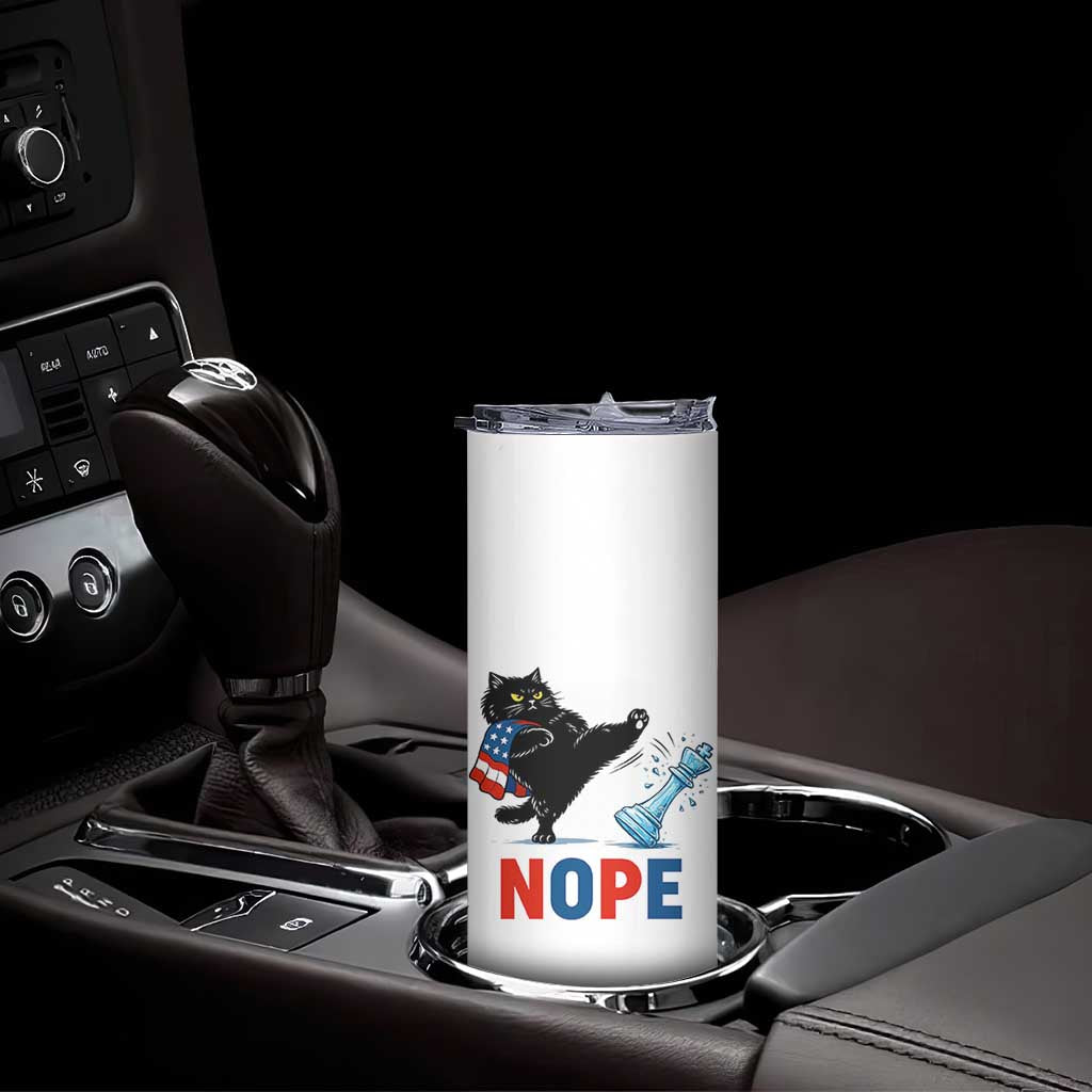 Funny Black Cat Kicks The Icy Chess Piece Nope Skinny Tumbler