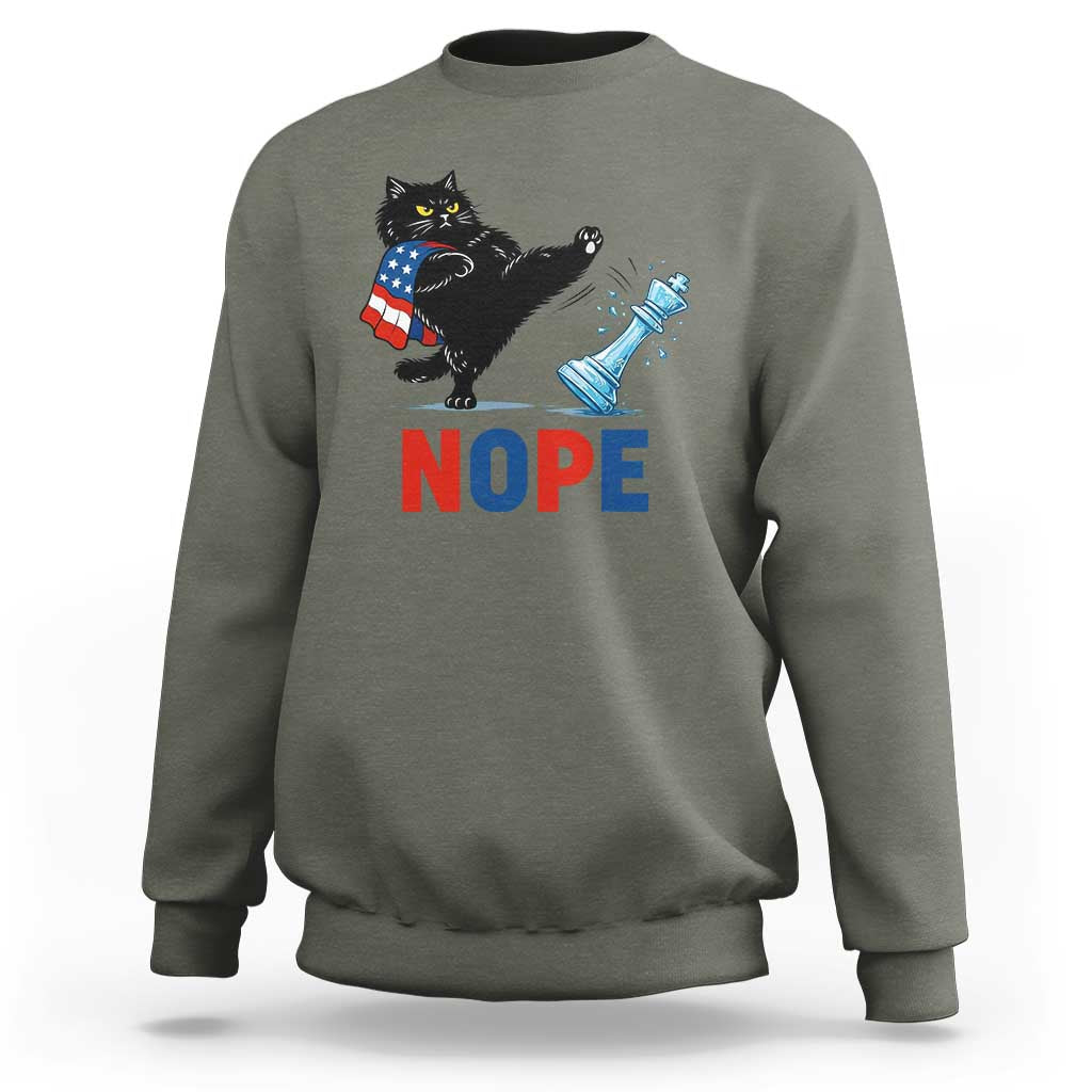 Funny Black Cat Kicks The Icy Chess Piece Nope Sweatshirt