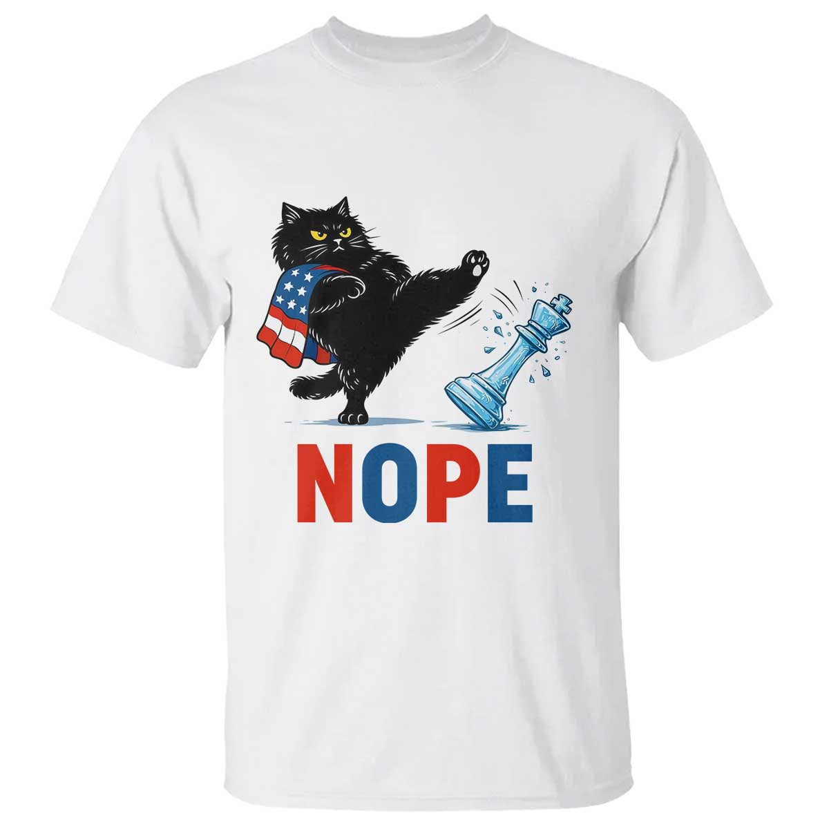 Funny Black Cat Kicks The Icy Chess Piece Nope T Shirt