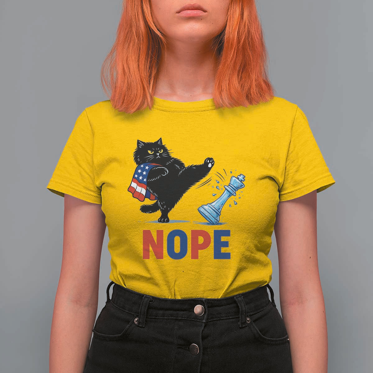 Funny Black Cat Kicks The Icy Chess Piece Nope T Shirt For Women
