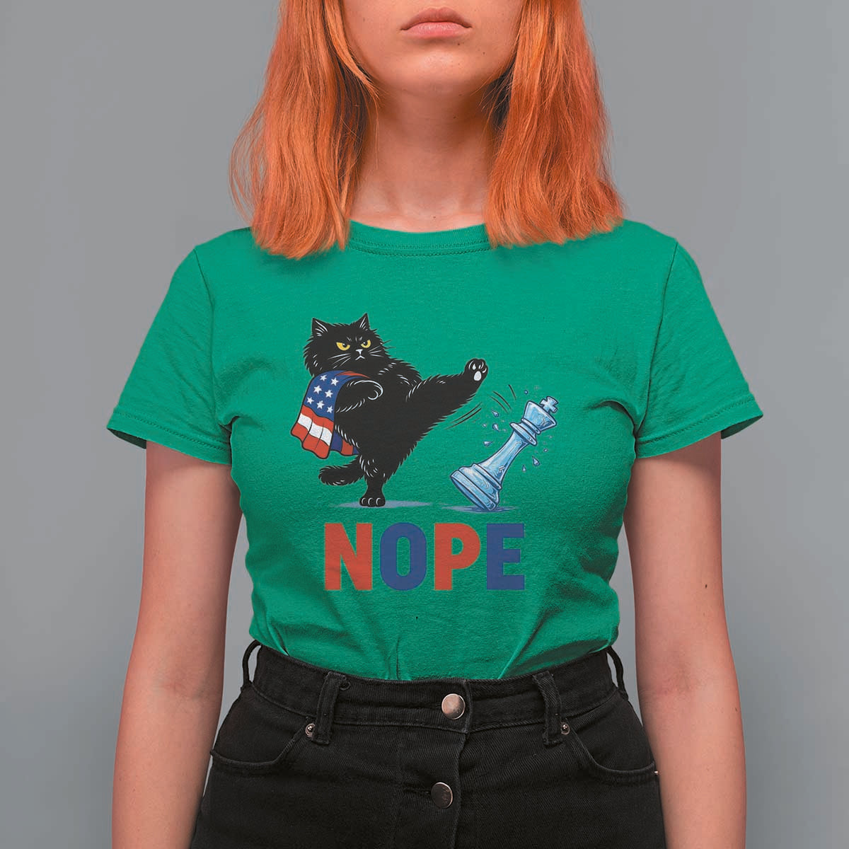 Funny Black Cat Kicks The Icy Chess Piece Nope T Shirt For Women