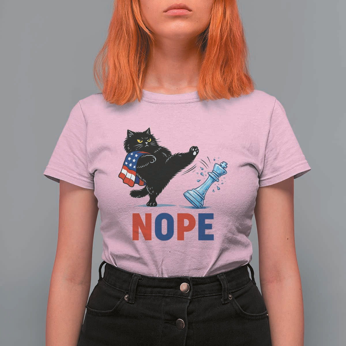 Funny Black Cat Kicks The Icy Chess Piece Nope T Shirt For Women