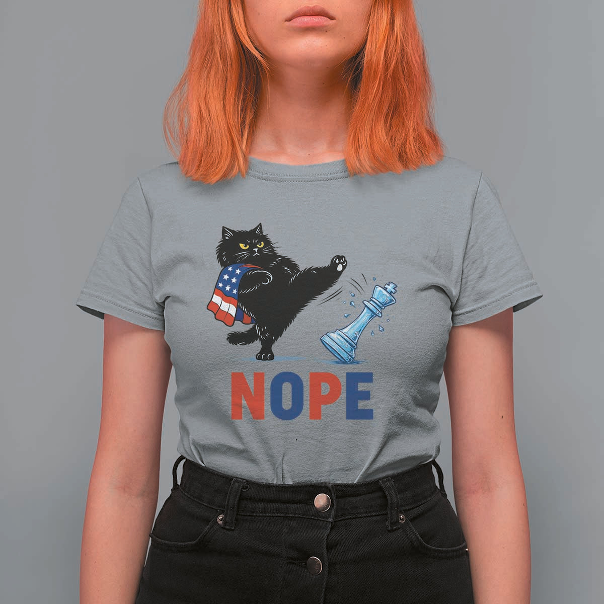 Funny Black Cat Kicks The Icy Chess Piece Nope T Shirt For Women