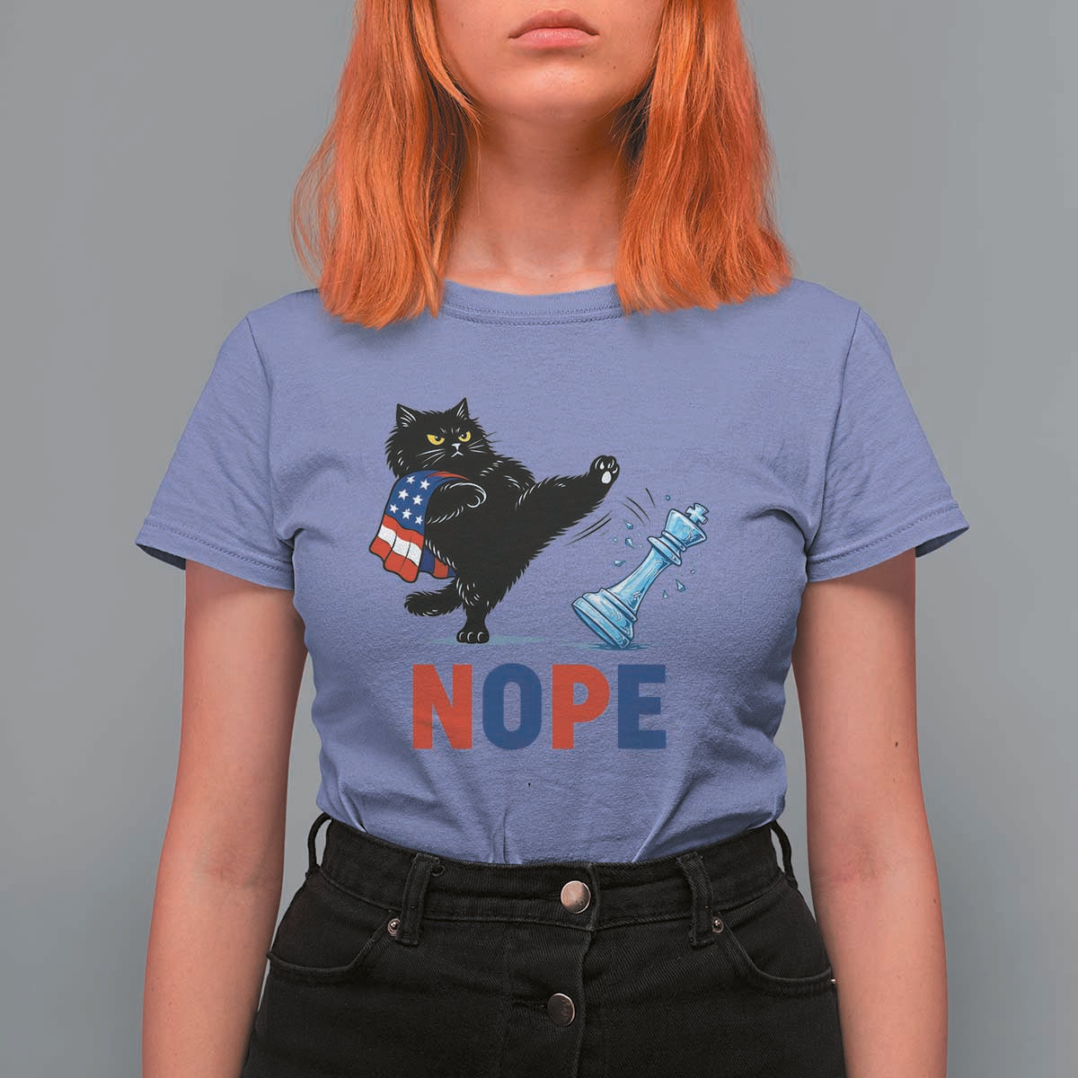 Funny Black Cat Kicks The Icy Chess Piece Nope T Shirt For Women
