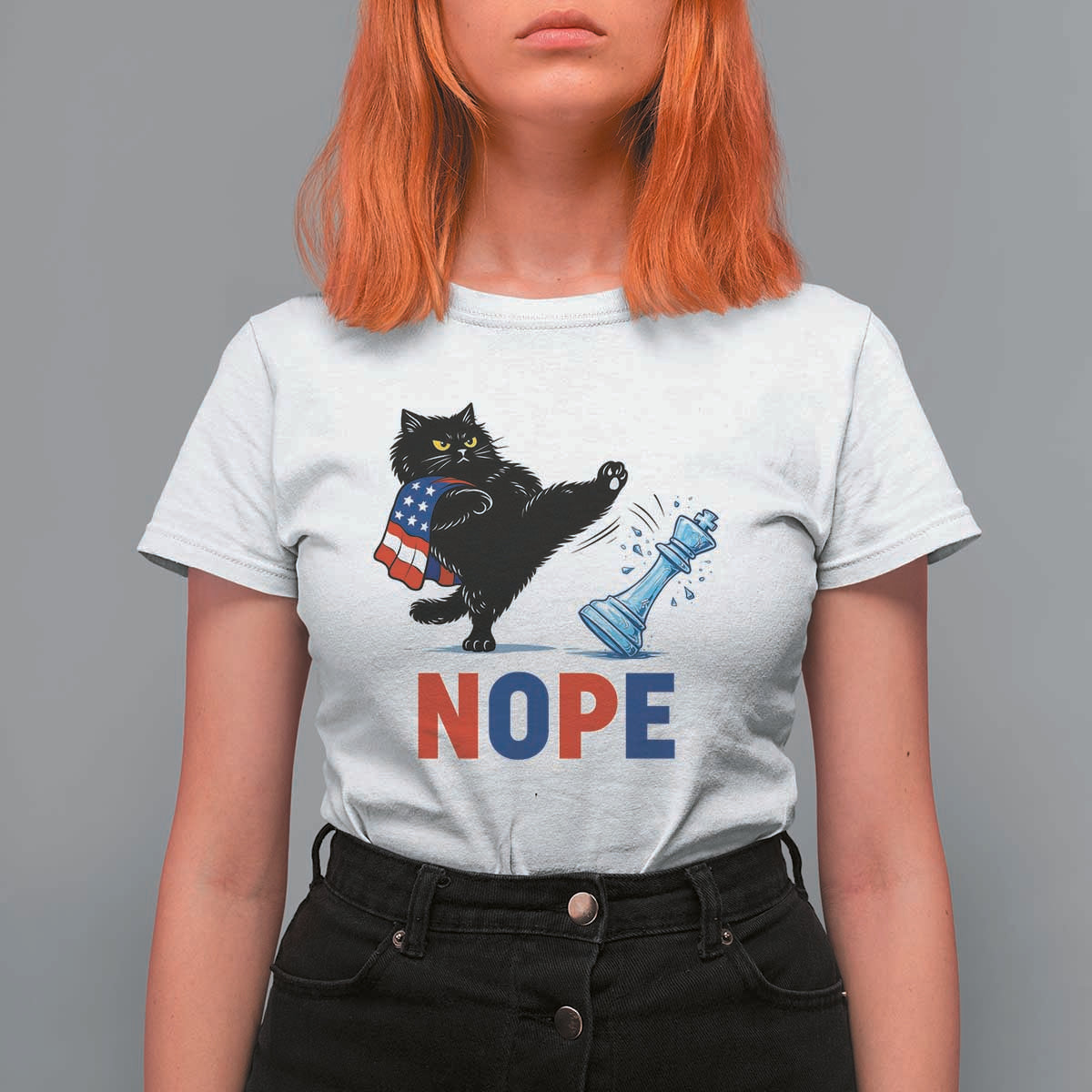 Funny Black Cat Kicks The Icy Chess Piece Nope T Shirt For Women