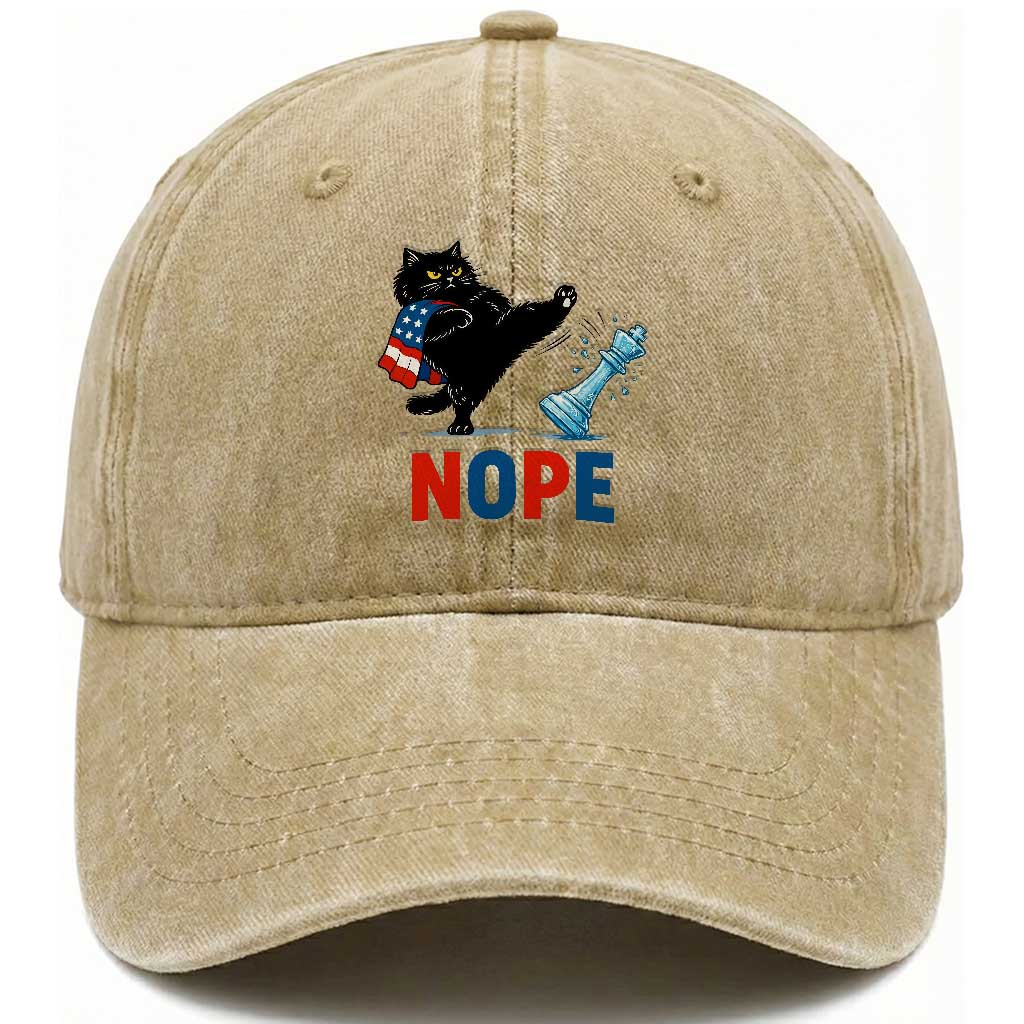 Funny Black Cat Kicks The Icy Chess Piece Nope Washed Cotton Baseball Cap