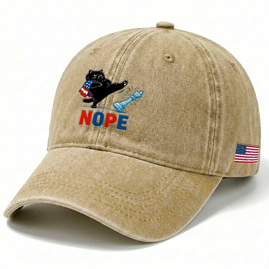 Funny Black Cat Kicks The Icy Chess Piece Nope Washed Cotton Baseball Cap