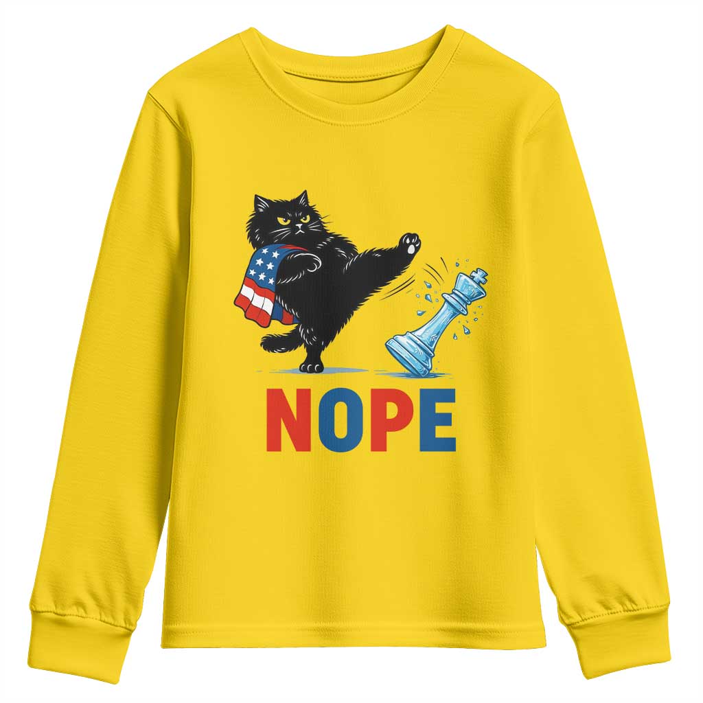 Funny Black Cat Kicks The Icy Chess Piece Nope Youth Sweatshirt