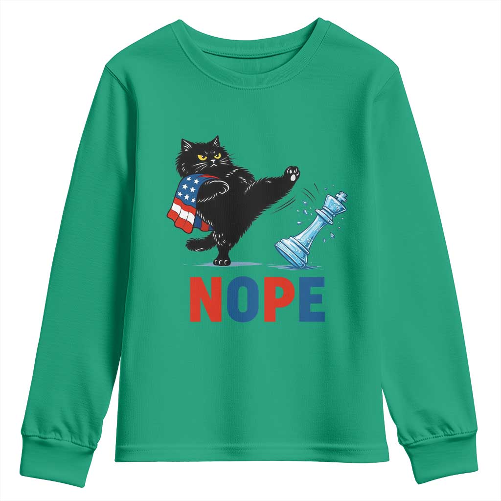Funny Black Cat Kicks The Icy Chess Piece Nope Youth Sweatshirt