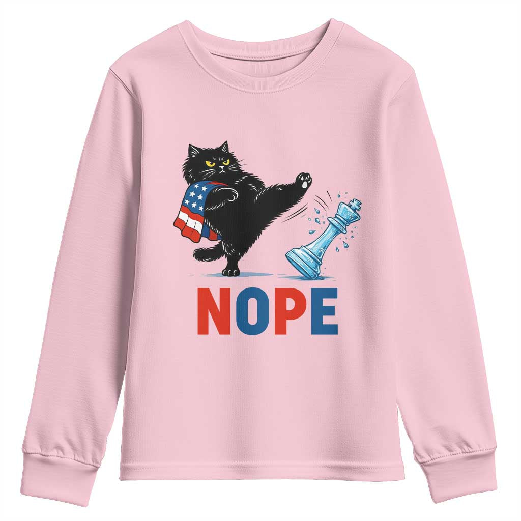 Funny Black Cat Kicks The Icy Chess Piece Nope Youth Sweatshirt