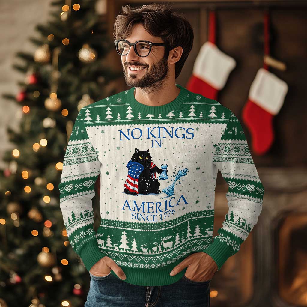 Funny Protest Chess Cat No Kings In America Ugly Christmas Sweater Political Humor Gift