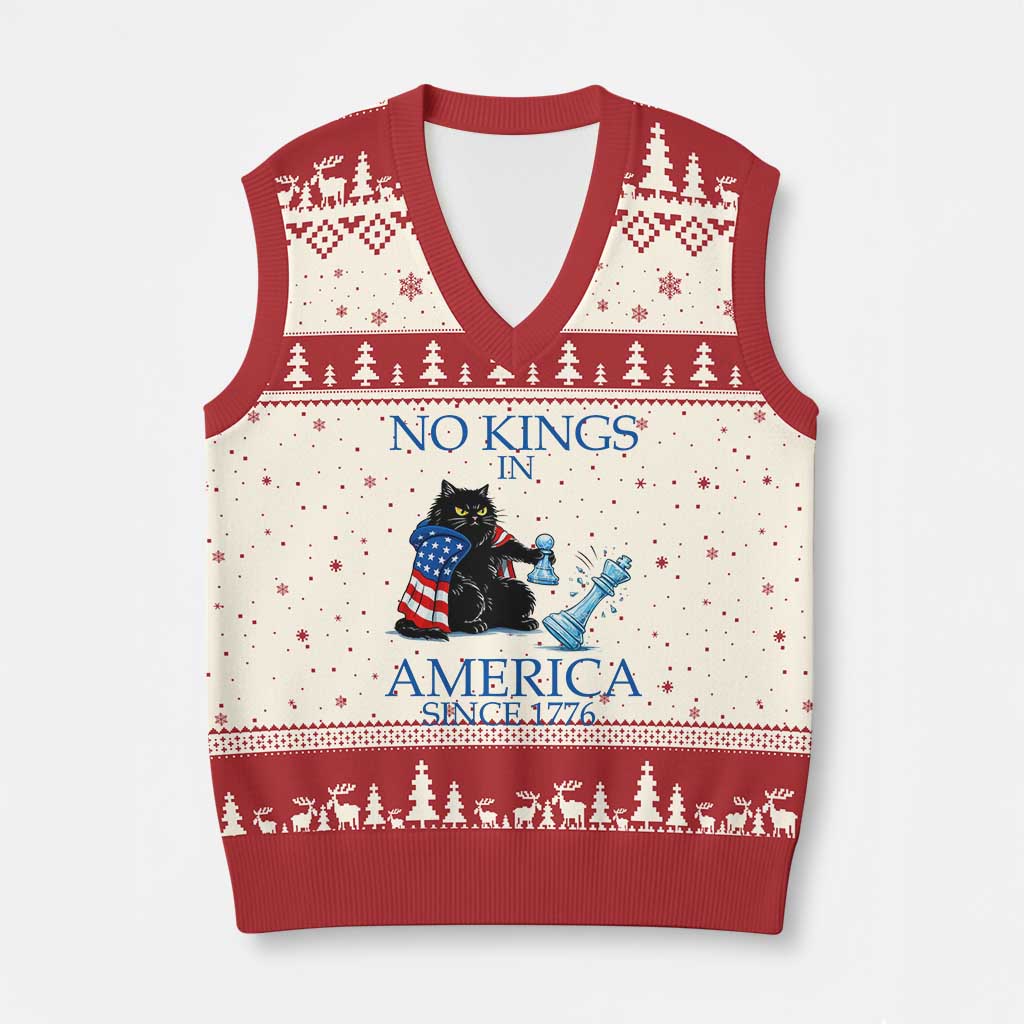 Funny Protest Chess Cat No Kings In America V-Neck Knit Sweater Vest Political Humor Gift