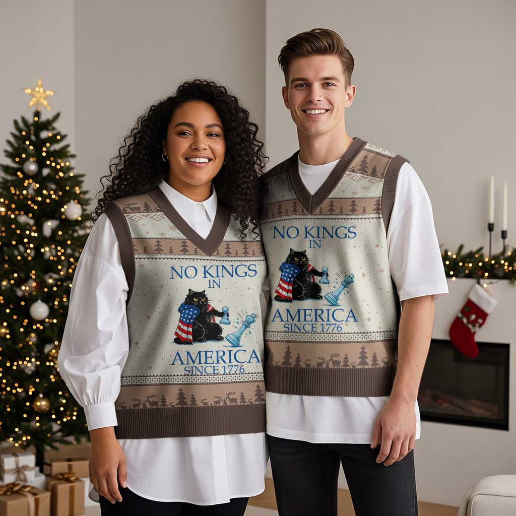 Funny Protest Chess Cat No Kings In America V-Neck Knit Sweater Vest Political Humor Gift