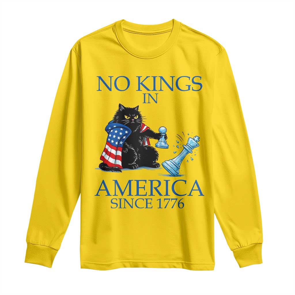 Funny Protest Chess Cat No Kings In America Long Sleeve Shirt Political Humor Gift