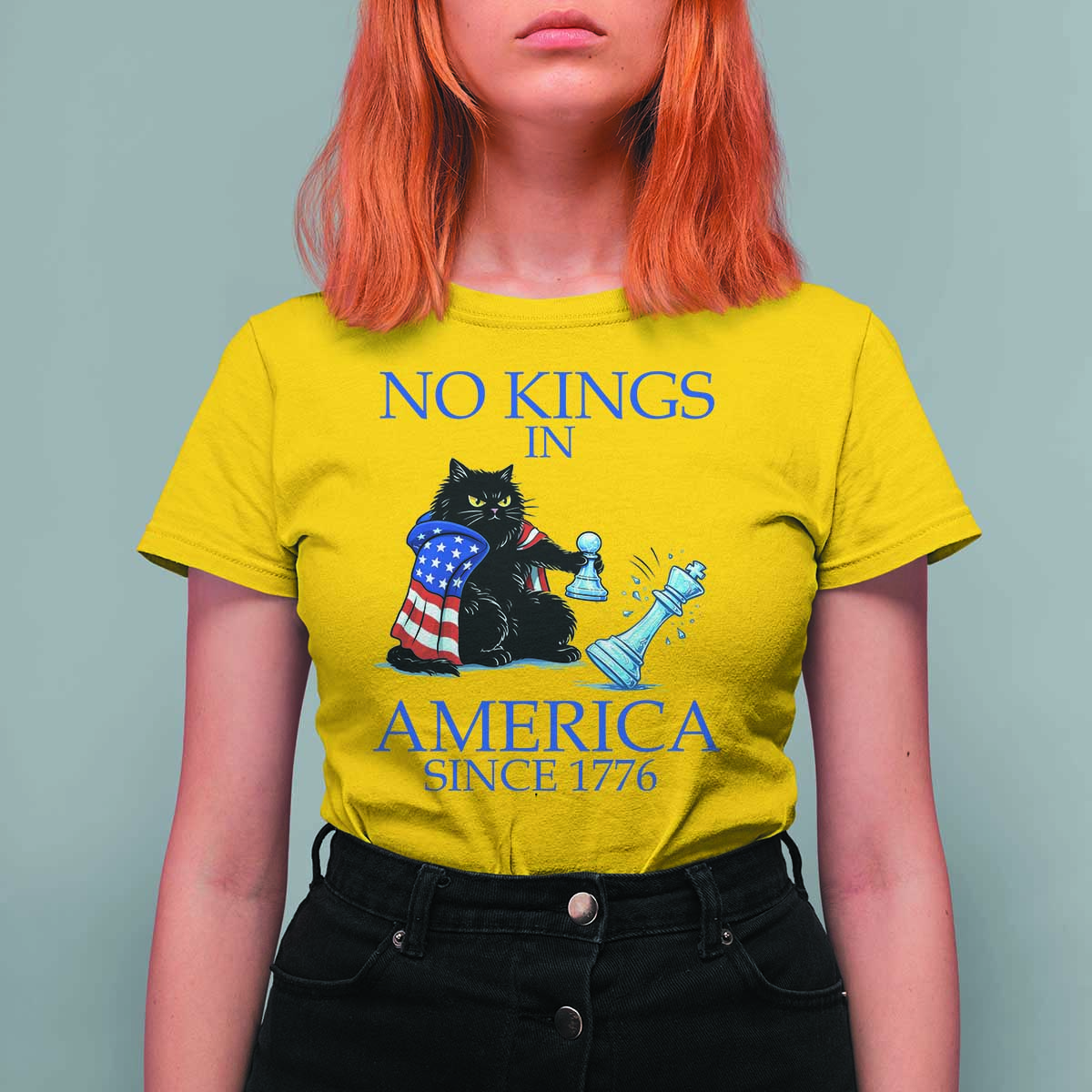 Funny Protest Chess Cat No Kings In America T Shirt For Women Political Humor Gift