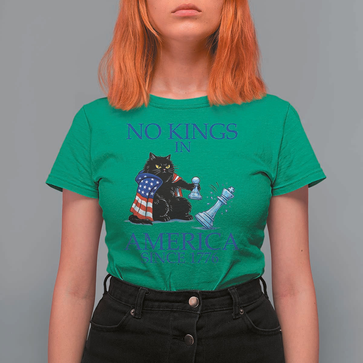Funny Protest Chess Cat No Kings In America T Shirt For Women Political Humor Gift