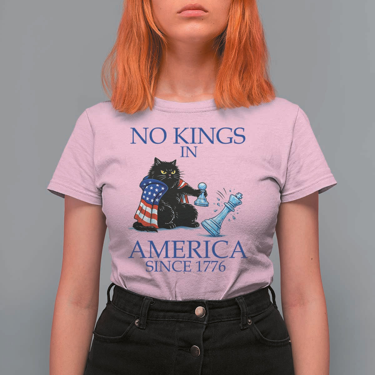 Funny Protest Chess Cat No Kings In America T Shirt For Women Political Humor Gift