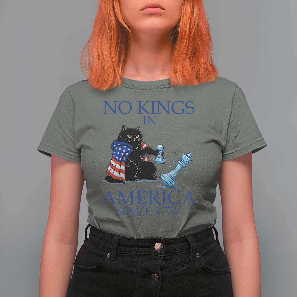 Funny Protest Chess Cat No Kings In America T Shirt For Women Political Humor Gift