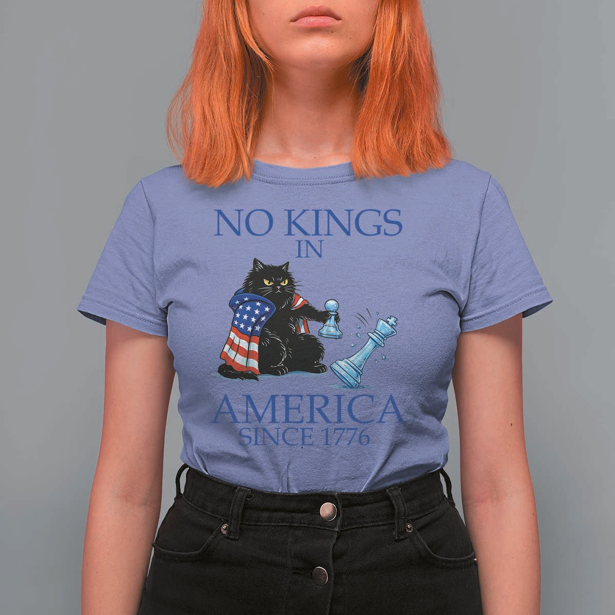 Funny Protest Chess Cat No Kings In America T Shirt For Women Political Humor Gift
