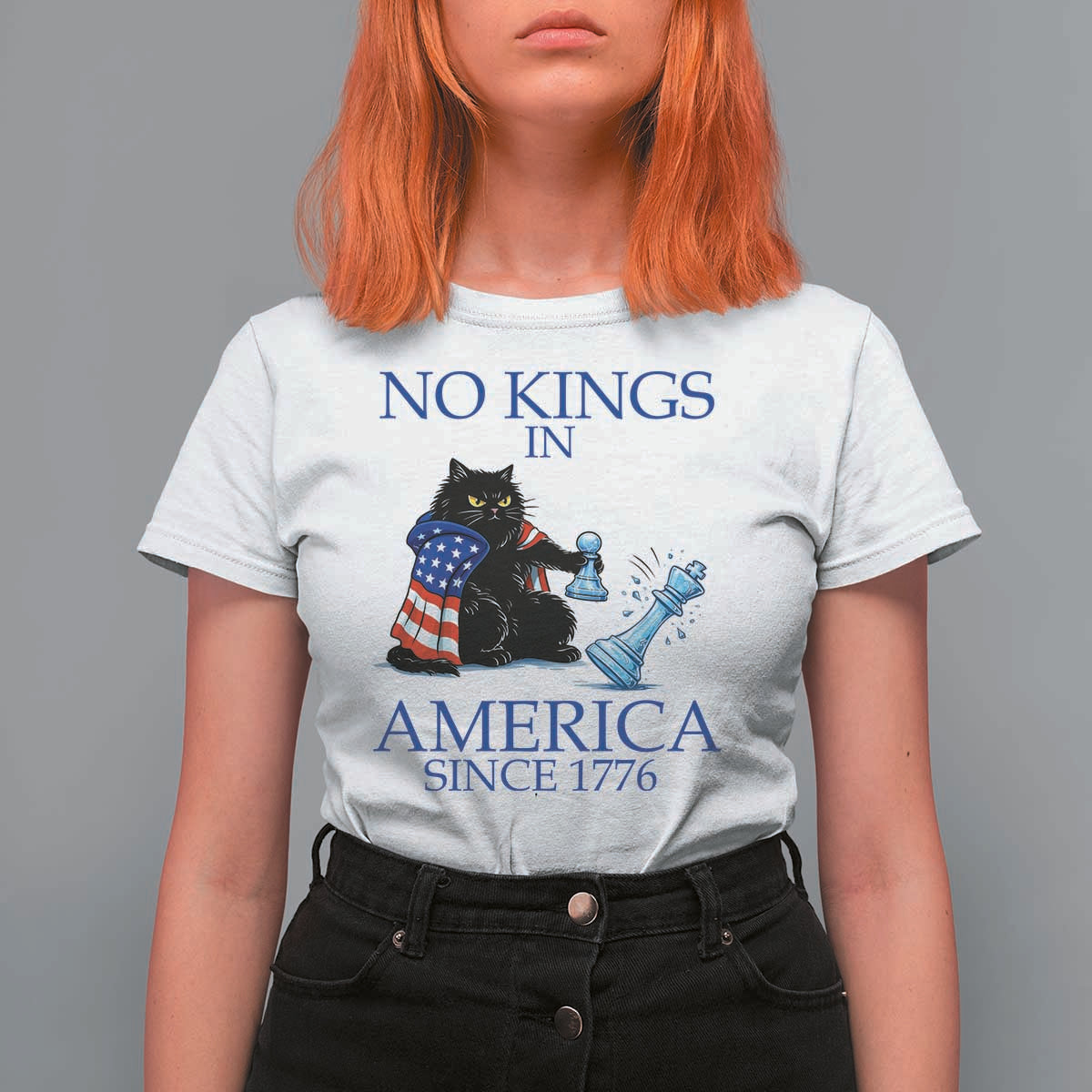 Funny Protest Chess Cat No Kings In America T Shirt For Women Political Humor Gift