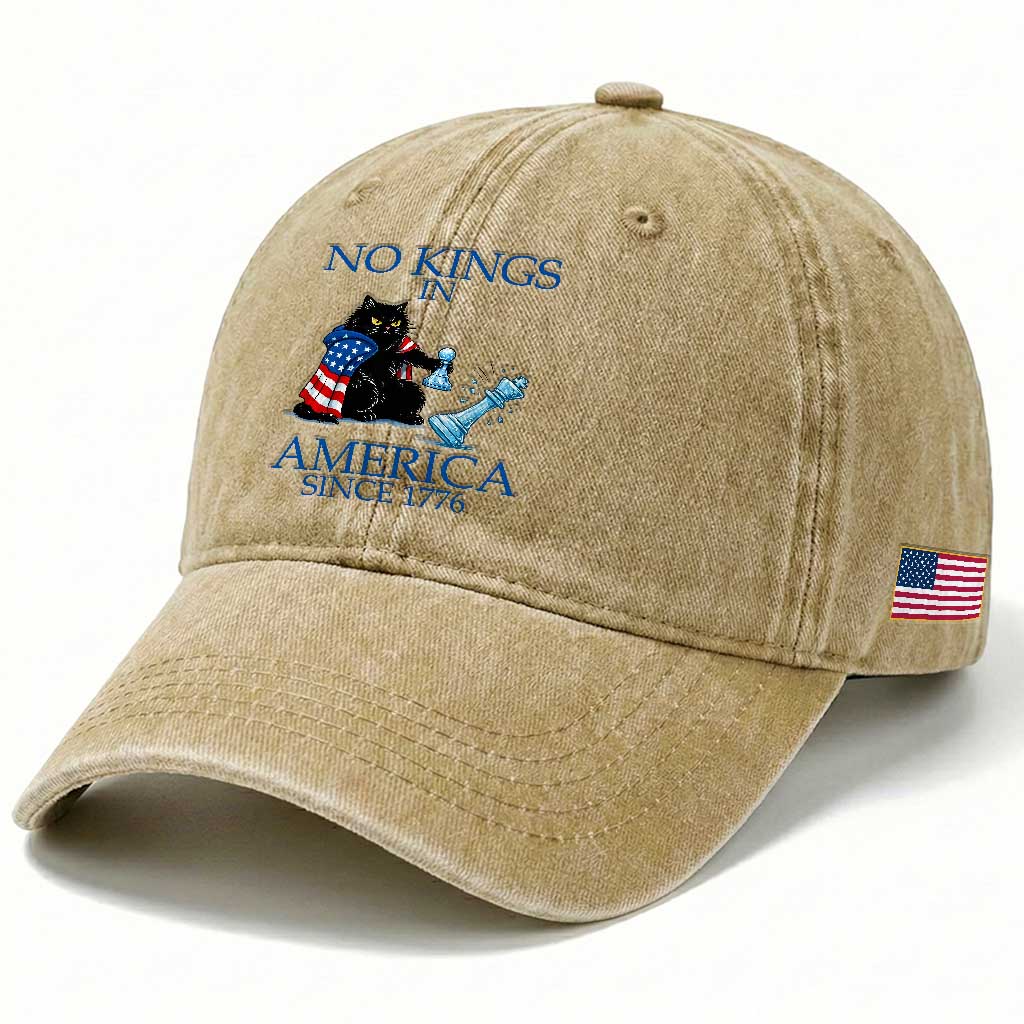 Funny Protest Chess Cat No Kings In America Washed Cotton Baseball Cap Political Humor Gift