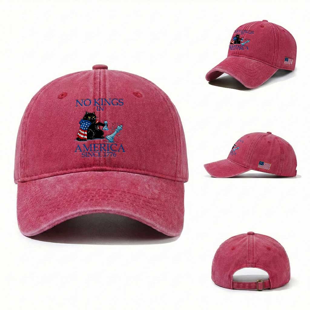 Funny Protest Chess Cat No Kings In America Washed Cotton Baseball Cap Political Humor Gift