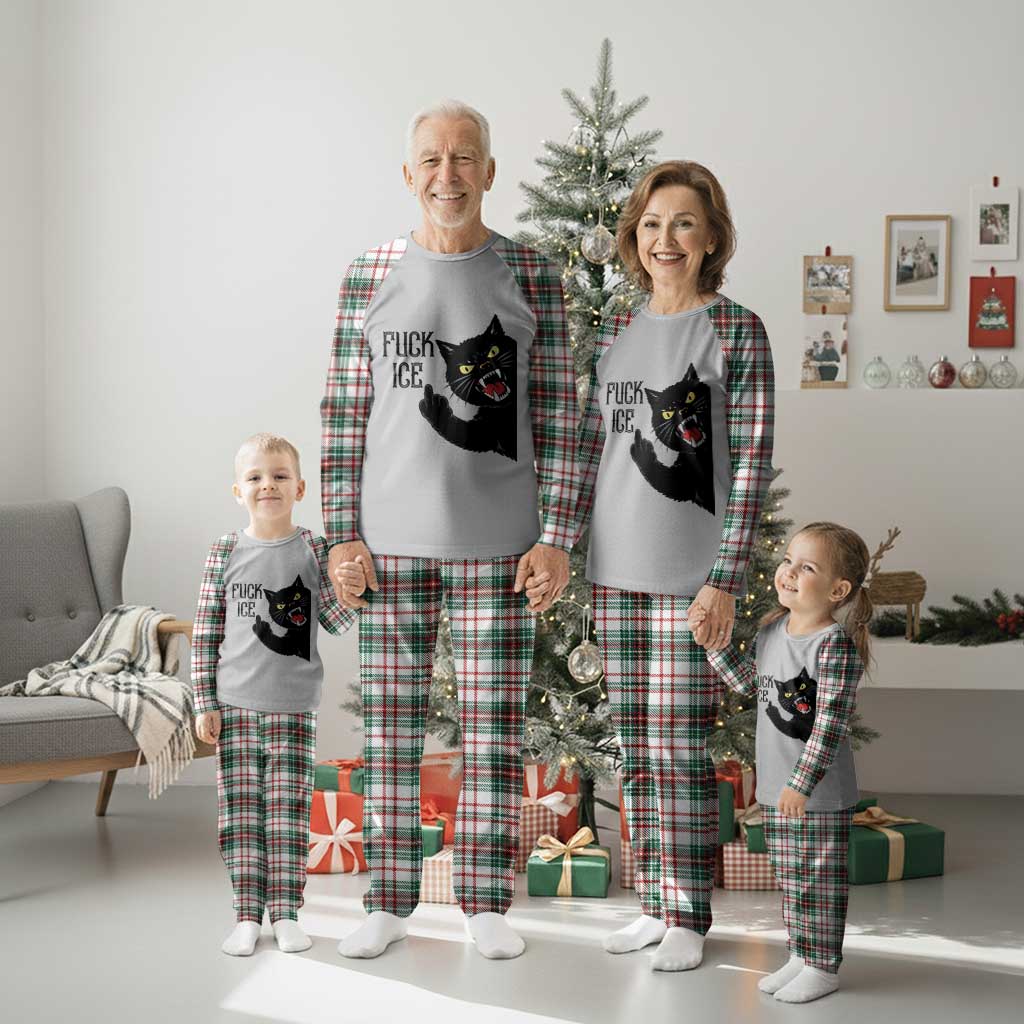 Funny Fck Ice Black Cat Plaid Pajama Set Resist Minneapolis Political
