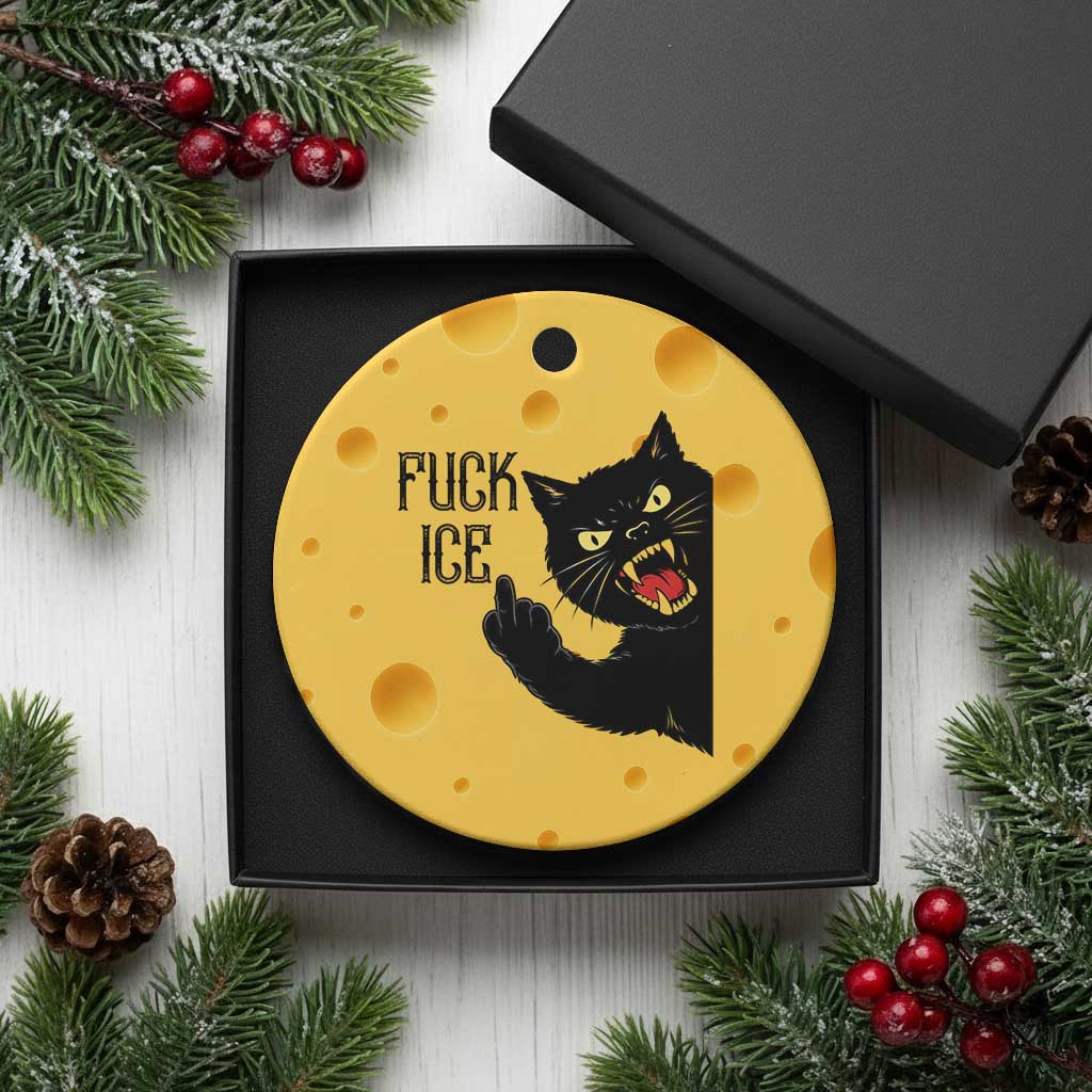 Funny Fck Ice Black Cat Ceramic Ornament Resist Minneapolis Political
