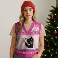 Funny Fck Ice Black Cat V-Neck Knit Sweater Vest Resist Minneapolis Political