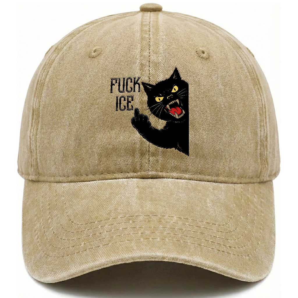Funny Fck Ice Black Cat Washed Cotton Baseball Cap Resist Minneapolis Political