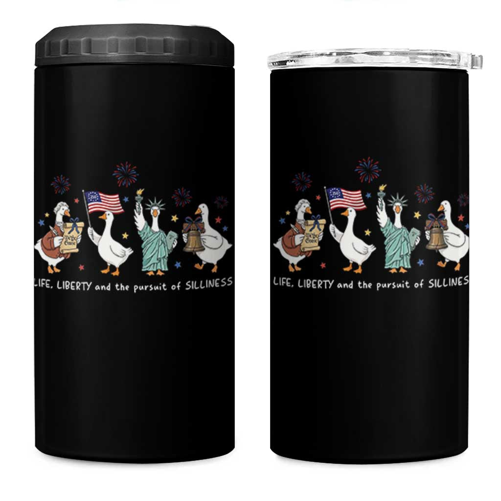 Funny Patriotic Goose Life Liberty Silliness 4 in 1 Can Cooler Tumbler America 250th Anniversary