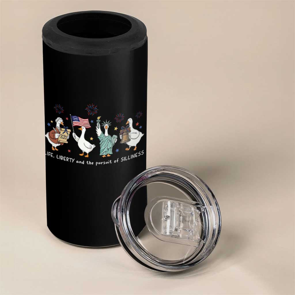 Funny Patriotic Goose Life Liberty Silliness 4 in 1 Can Cooler Tumbler America 250th Anniversary