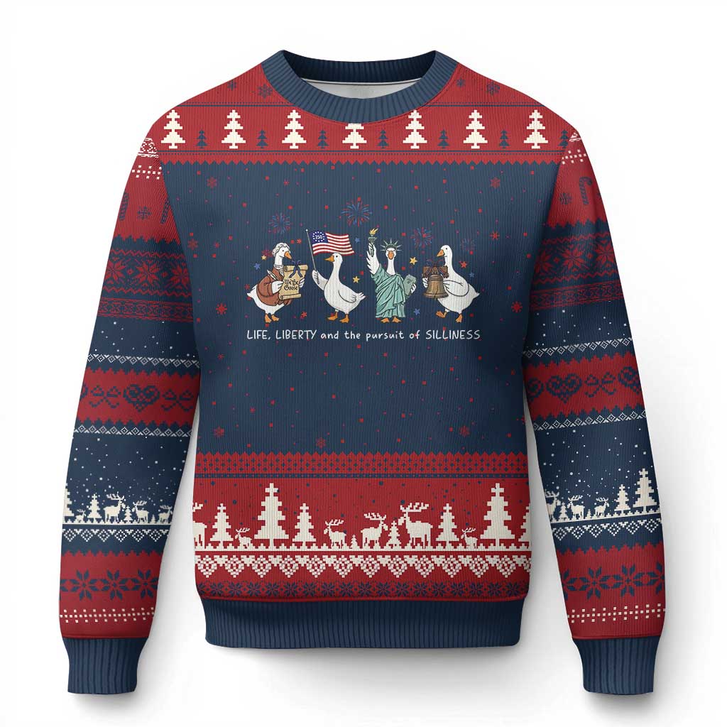 Funny Patriotic Goose Life Liberty Silliness Ugly Christmas Sweater America 250th Anniversary