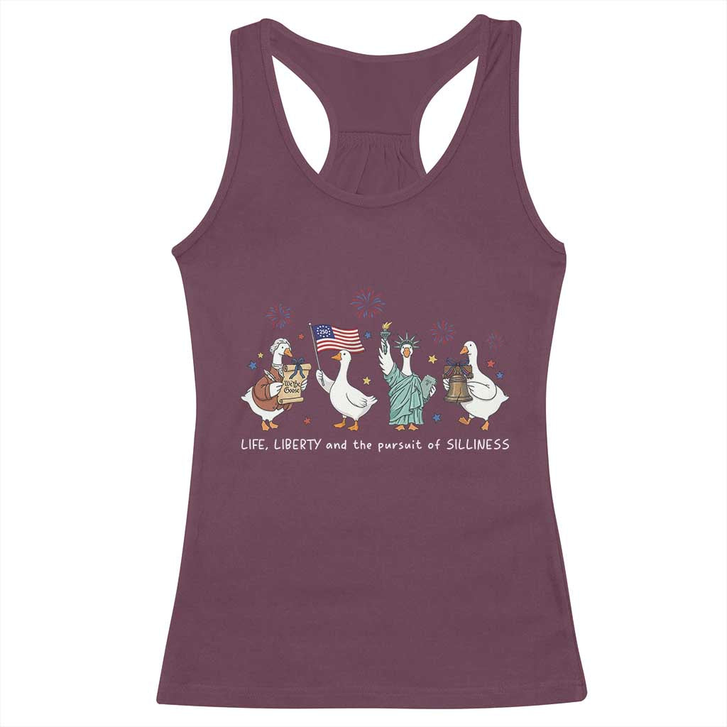 Funny Patriotic Goose Life Liberty Silliness Racerback Tank Top America 250th Anniversary