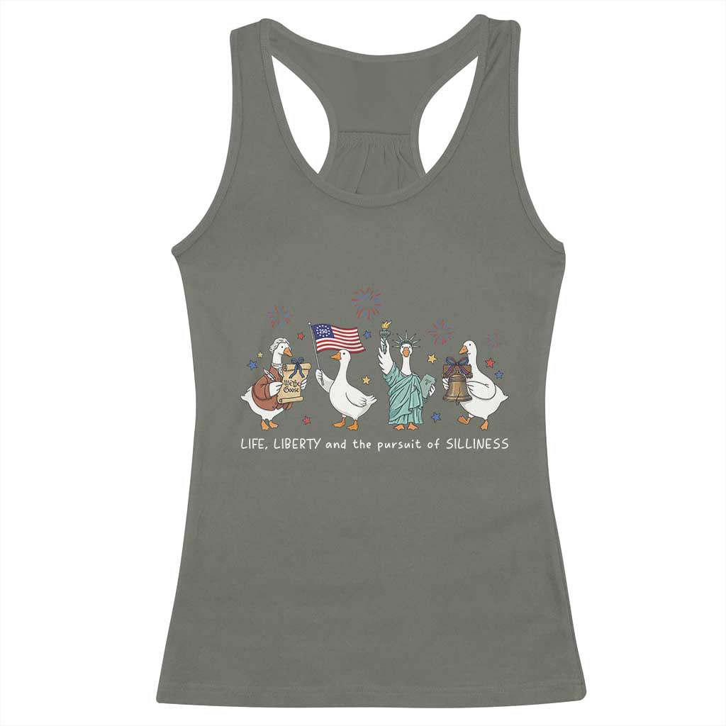 Funny Patriotic Goose Life Liberty Silliness Racerback Tank Top America 250th Anniversary