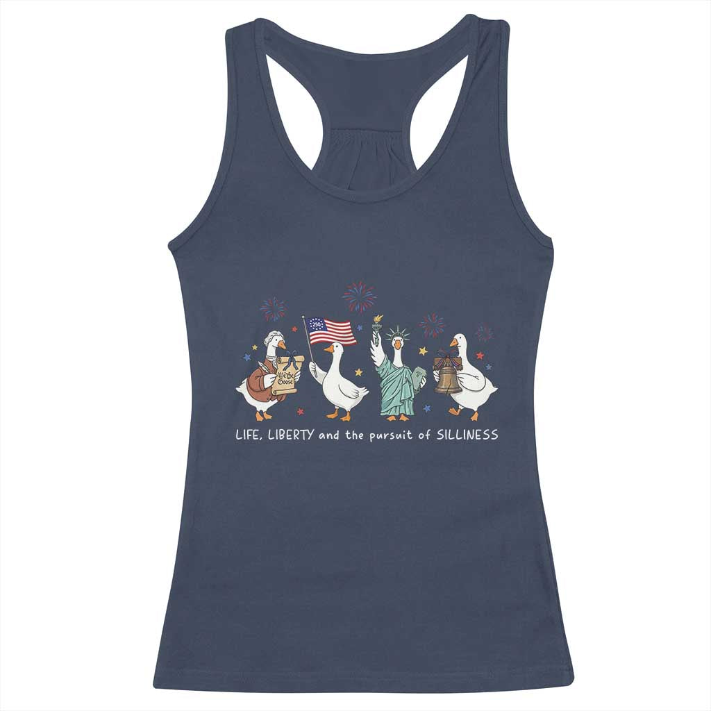 Funny Patriotic Goose Life Liberty Silliness Racerback Tank Top America 250th Anniversary