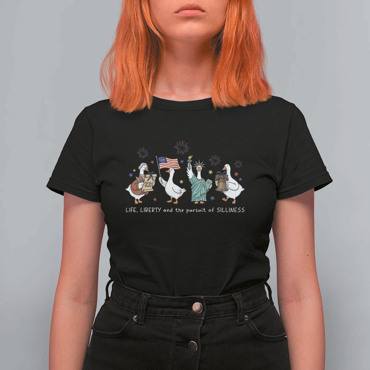 Funny Patriotic Goose Life Liberty Silliness T Shirt For Women America 250th Anniversary
