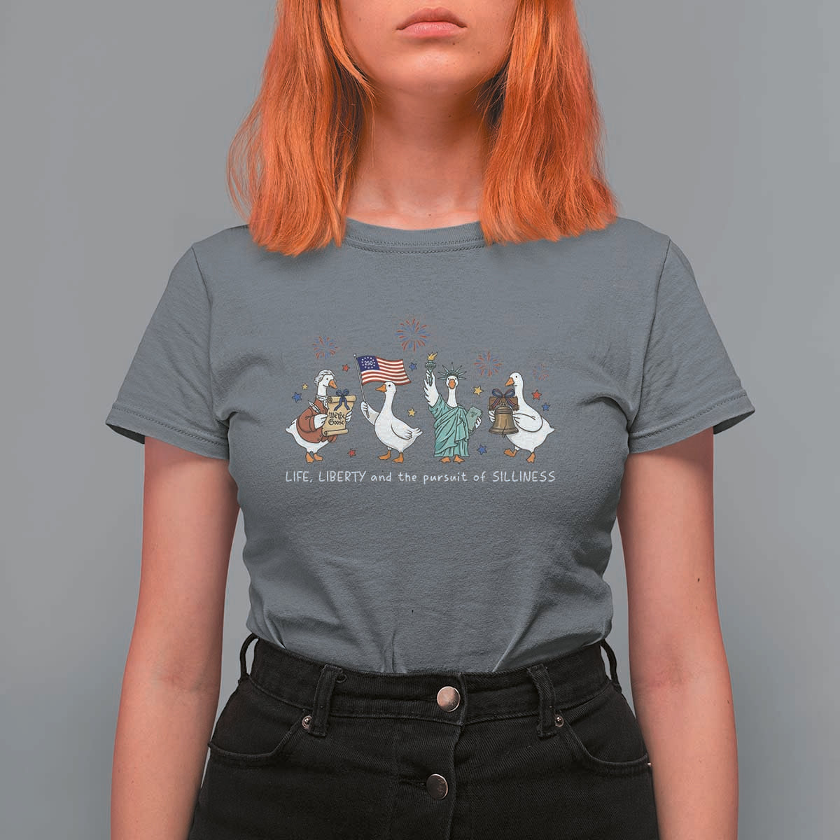 Funny Patriotic Goose Life Liberty Silliness T Shirt For Women America 250th Anniversary